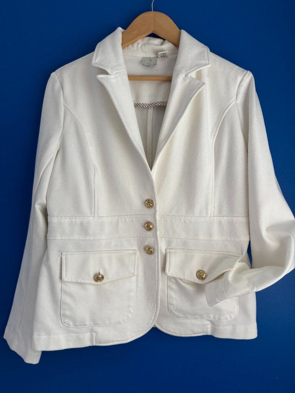Joie Ivory Notch Lapel Women's Single-Breasted Three-Button Gold Blazer - M